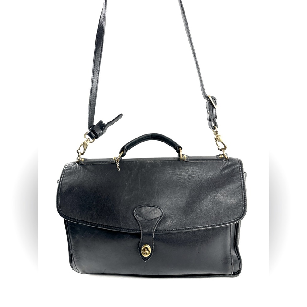 Jack Georges Vintage Turn Lock Flap Black Leather Messenger Bag Briefcase USA